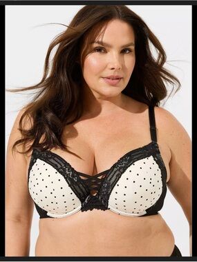 torrid Black & Cream Polka-Dot Lace Push-Up Bra